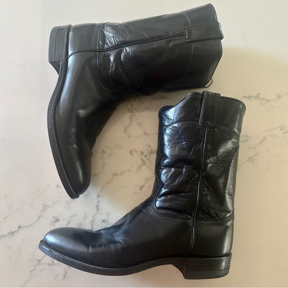 JUSTIN BOOT CO. BLACK LEATHER BOOTS
